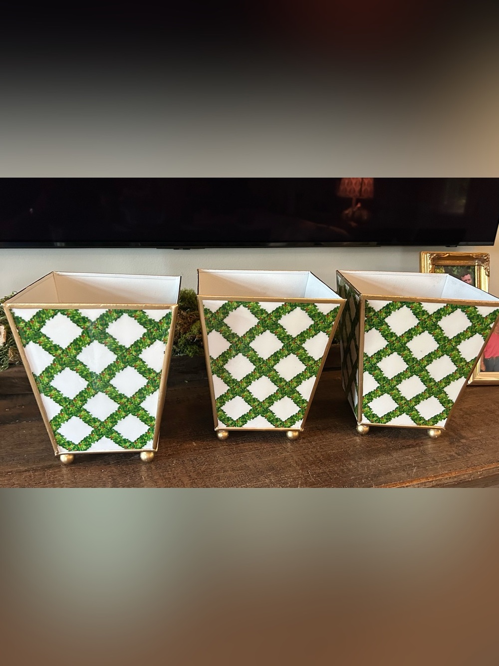 Decorative Green Trellis Metal Planters by Jaye’s Studio - Set of 3